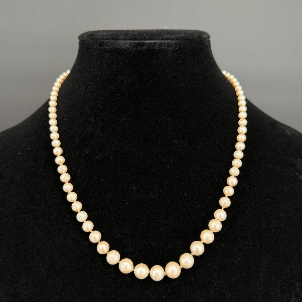 Vintage Avon Faux Pearl Necklace Graduated Strand Knotted Cream Costume Jewelry